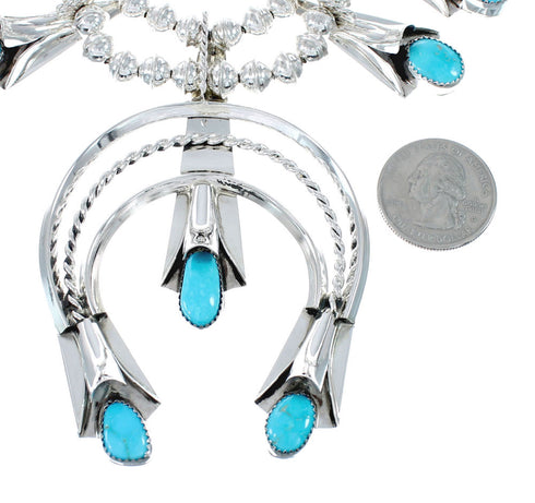 Navajo Turquoise Sterling Silver Squash Blossom Necklace Set JX130941